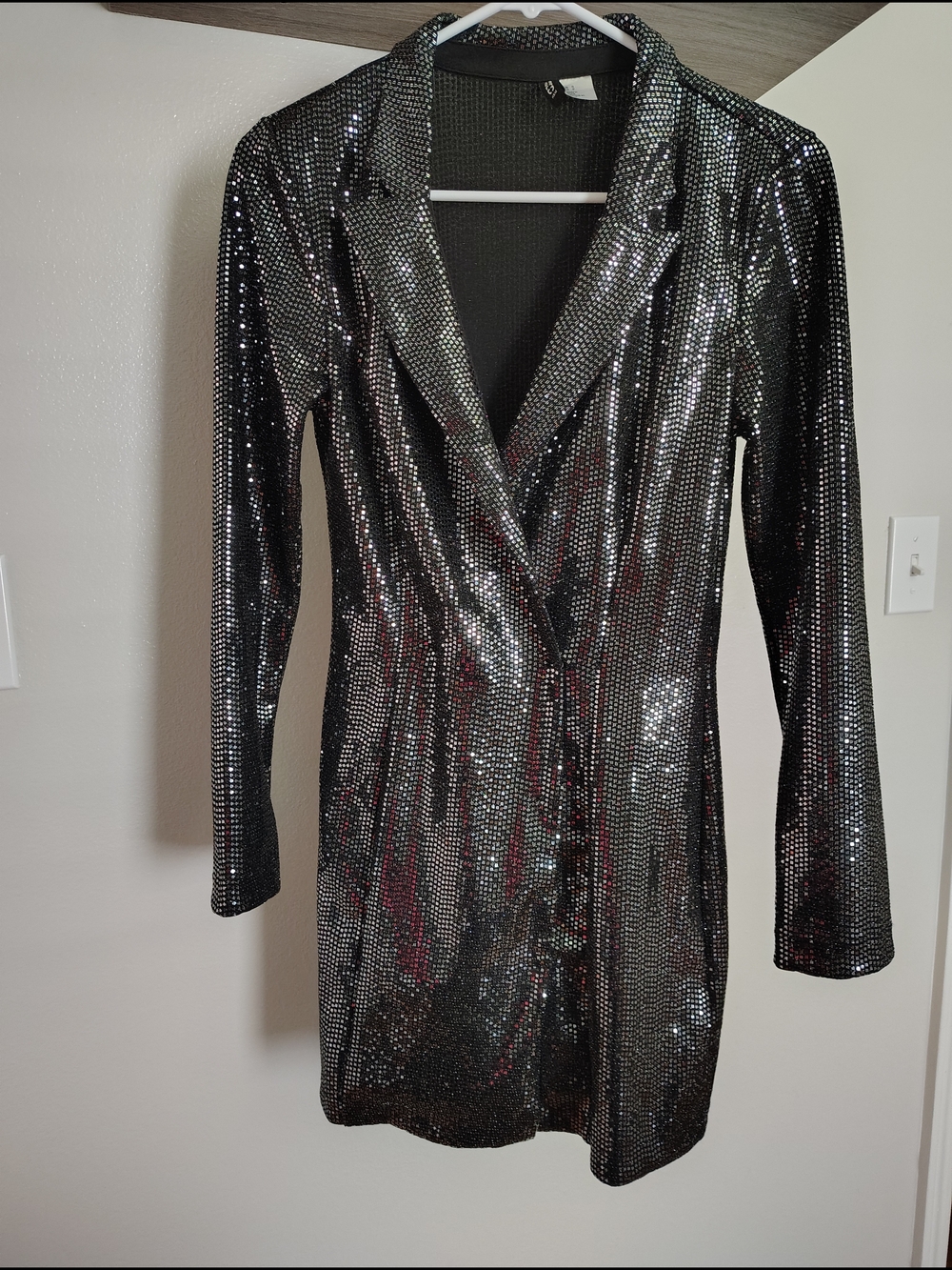 H&M Black Sequin/Metallic Long-Sleeve Wrap Dress